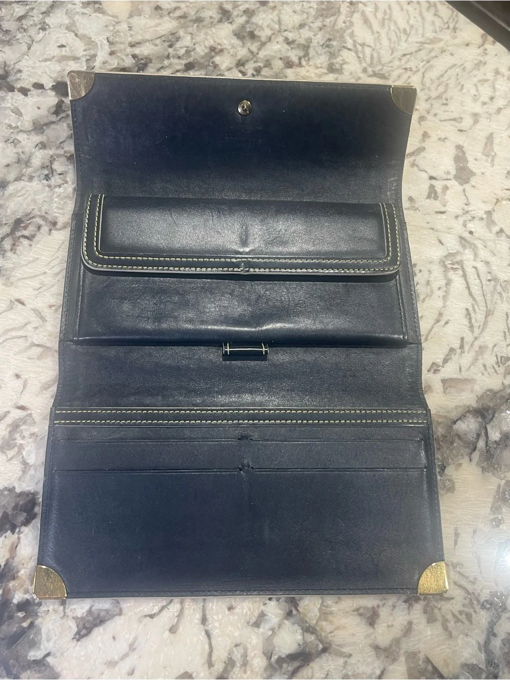 Louis Vuitton Black Pebbled Leather Wallet with Gold Corners